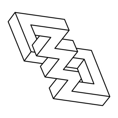 İmkânsız şekiller logo tasarımı, optik illüzyon objesi. Op sanat figürü. Gerçek dışı geometri.