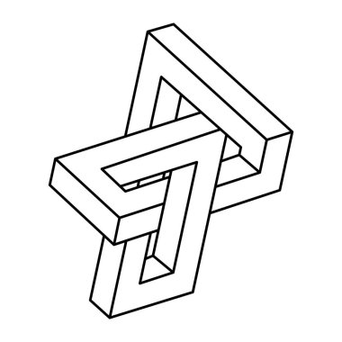 İmkansız bir şekil. Kutsal geometri figürü. Optik yanılsama. Soyut sonsuz geometrik nesne. İmkansız sonsuz özet. Çizgi çalışması. Optik sanat. Beyaz arkaplanda imkansız geometri şekli.