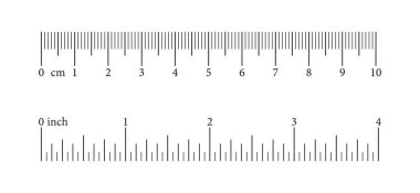 Ölçüm tablosu 10 santimetre, 10 inç. Sayılarla cetvel ölçeği. Uzunluk ölçüm matematiği, mesafe, yükseklik şablonu. Dikiş aleti. Ölçü, imparatorluk birimleri.