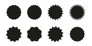 Çember çıkartması. Fiyatı için yıldız patlaması. Boş satış etiketleri. Dalgalı kenarlı siyah rozetler. Silüetleri etiketler. Düz vintage etiketler.