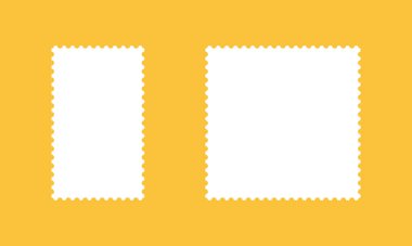 Posta pulu çerçeveleri. Boş sınırlar, kartpostallar için arka planlar, mektuplar. Beyaz dikdörtgen vintage pullar. Etiketler, etiketler, kuponlar, kıvrımlı, kıvrımlı, dalgalı kenarlı kutular.