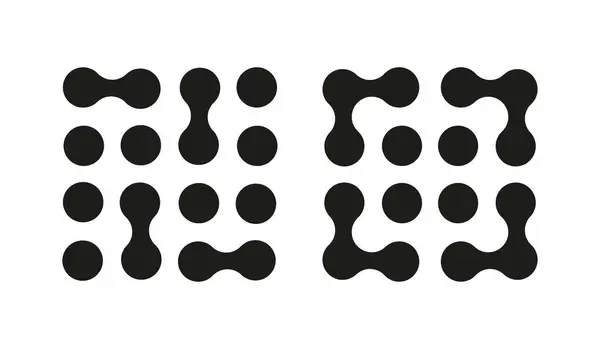 Metaball nokta simgesi desenleri. Bağlı çember. Nokta hareketinin düz düzeni. Şekil değiştiren kabarcıklar. Metallerin geçiş logosu. Grafik çıkartma modeli. Web tasarımı basit bir element. Soyut bütünleşme sembolü.