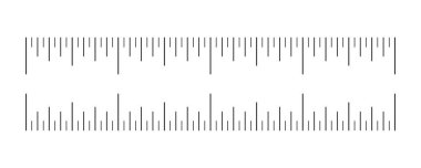 Ölçüm tablosu 10 cm. Ölçü, imparatorluk birimleri simgesi. Cetvel ölçekli şablon. Uzunluk ölçümü matematiği, mesafe, boy modeli. Dikiş aracı düzeni.