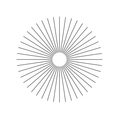 Radyal çember çizgileri şablonu. Radyasyon saçan çizgili konuşmalar. Dairesel çizgiler düz element. Güneş ışınlarının sembolü. Tasarım minimalist unsur. Soyut illüzyon geometrik modern şekil.