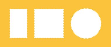 Posta pulu şablonu çerçeveleri. Boş sınırlar, kartpostallar için arka planlar, sahte mektuplar. Etiketler, etiketler, kuponlar. Boş daire, dikdörtgen vintage pullar. Kavisli, kıvrımlı, dalgalı delikli kutular.