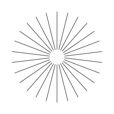 Radyal çember çizgileri. Dairesel çizgiler elemanı. Güneş ışınlarının sembolü. Radyasyon saçan çizgilerle konuştu. Soyut illüzyon geometrik şekli. Yıldız patlaması radyal çizgileri. Düz tasarım deseni.
