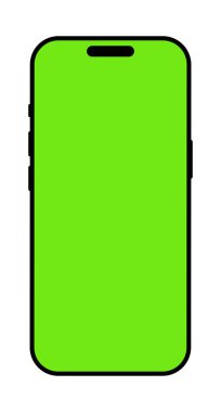 Yeşil ekran maketli akıllı telefon. Gadget sembolü. Aygıt ön görünüm simgesi. Web sitesi tasarımı için imza, evet, mobil uygulamalar. Boş akıllı telefon ekran şablonu. Cep telefonu beyaz arkaplanda izole edildi.