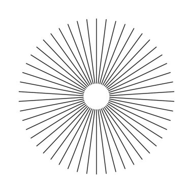 Güneş ışınları, kara patlama. Radyal çember radyasyon çizgisi elementi. Daire çizgileri ikon ışınları. Radyasyon çizgileri şablonu olan konuşmalar. Soyut illüzyon geometrik grafik desen.