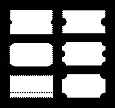 Bilet ayarlandı. Bir bilet kabul et. Vintage, retro bilet konseri, festival etkinliği, sinema, tiyatro. Düz kuponlar. Yazdırılabilir, dijital örnek simgesi. Boş minimal şablon. Bilet kalıpları. Boş arkaplan.