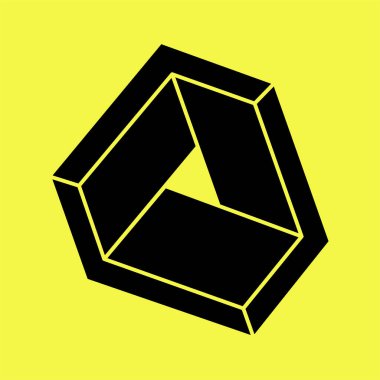 İmkansız şekiller. Soyut sonsuz geometrik nesne. İmkansız sonsuz özet. Escher tarzı. Sarı arka planda imkansız geometri sembolü. Optik illüzyon figürü. Vektör illüstrasyonu