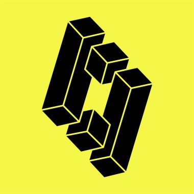 İllüzyon şekilleri. Üç boyutlu geometri. Escher tarzı. Optik illüzyon figürü. Kutsal geometri nesnesi.