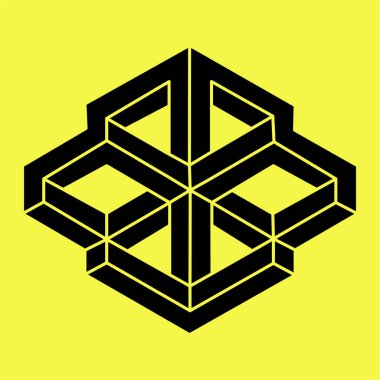 İmkânsız şekiller logo tasarımı, optik illüzyon objesi. Escher tarzı. Optik sanat. Kutsal geometri figürü. 