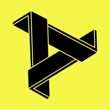 İmkansız şekiller. Optik illüzyon figürü. Soyut sonsuz geometrik nesne. İmkansız sonsuz özet. Escher paradoksu. Sarı arka planda imkansız geometri sembolü. Optik sanat.