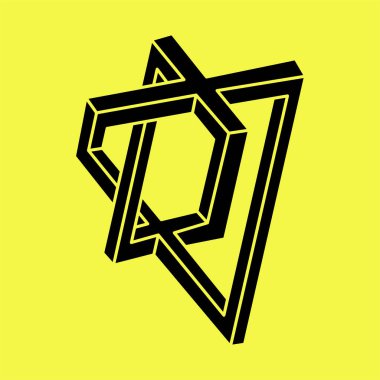 İmkânsız şekiller logo tasarımı, optik illüzyon objesi. Escher paradoksu. Optik sanat. Kutsal geometri figürleri. 