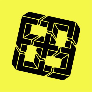 İmkansız bir nesne. Optik illüzyon şekilleri. Escher paradoksu. 3 boyutlu illüstrasyon. Geometrik şekil. 