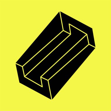 İmkansız şekiller. Kutsal geometri. Optik yanılsama. Soyut sonsuz geometrik nesne. İmkansız sonsuz özet. Escher tarzı. Optik sanat. Sarı arka planda imkansız geometri sembolü.