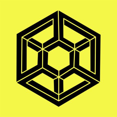 İmkânsız optik illüzyon şekli. Optik sanat objesi. Escher tarzı. Kutsal geometri. İmkansız bir rakam. Satır sanatı. 