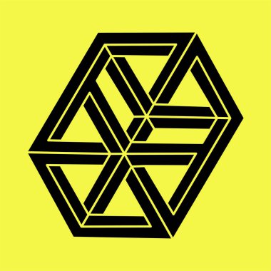 Optik illüzyon objesi. Escher paradoksu geometrisi. Kutsal geometrik figür. Optik sanat. İmkansız şekil. 