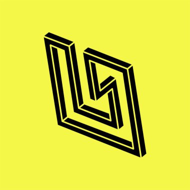 Optik yanılsama. İmkansız bir şekil. Kutsal geometri figürleri. Soyut sonsuz geometrik nesne. İmkansız sonsuz özet. Optik sanat. Sarı arka planda imkansız geometri şekli. Escher tarzı.