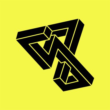 Optik yanılsama. İmkansız bir nesne. Optik sanat şekilleri. Çizgi çalışması. 3 boyutlu illüstrasyon. Geometrik şekil. 