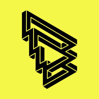 İmkansız şekiller. Kutsal geometri figürü. Optik yanılsama. Soyut sonsuz geometrik nesne. İmkansız sonsuz özet. Optik sanat. Escher tarzı. Sarı arka planda imkansız geometri şekli.