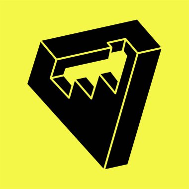 Optik illüzyon figürleri. İmkansız şekiller. Kutsal geometri. Soyut sonsuz geometrik nesne. İmkansız sonsuz dış hat şekli. Optik sanat. Sarı arka planda imkansız geometri şekli.