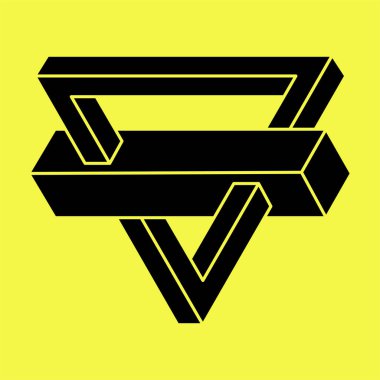 İmkansız şekiller. Optik illüzyon figürü. Soyut sonsuz geometrik nesne. Sarı arka planda imkansız geometri sembolü. Optik sanat. 