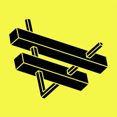 İmkansız şekiller. Kutsal geometri. Optik illüzyon figürü. Soyut sonsuz geometrik nesne. İmkansız sonsuz dış hat şekli. Optik sanat. Sarı arka planda imkansız geometri şekli.