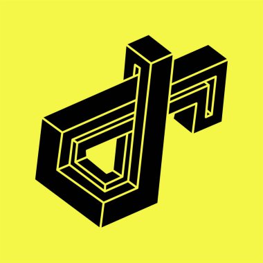 Optik yanılsama. İmkansız şekiller. Kutsal geometri figürü. Soyut sonsuz geometrik nesne. Optik sanat. Sarı arka planda imkansız geometri şekli. Escher tarzı.