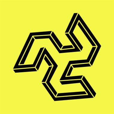 İmkansız bir nesne. Çizgi geometrik şekiller. Optik illüzyon figürleri. Escher tarzı. 