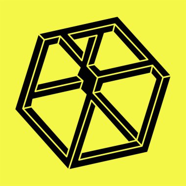 İmkansız şekiller, optik yanılsama. Optik sanat objesi. Geometrik şekiller. 