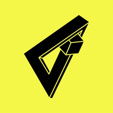 İmkansız şekiller. Kutsal geometri. Optik illüzyon figürü. Soyut sonsuz geometrik nesne. İmkansız sonsuz özet. Optik sanat. Sarı arka planda imkansız geometri şekli. Escher tarzı.