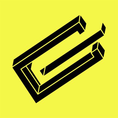 İmkansız şekiller. Kutsal geometri figürü. Optik yanılsama. Soyut sonsuz geometrik nesne. İmkansız sonsuz dış hat şekli. Optik sanat. Sarı arka planda imkansız geometri şekli.