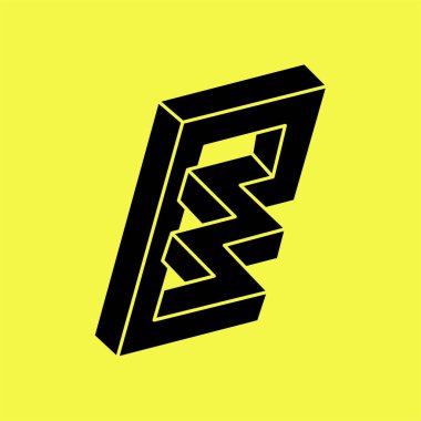 İmkansız şekiller. Kutsal geometri. Optik illüzyon figürü. Soyut sonsuz geometrik nesne. İmkansız sonsuz dış hat şekli. Optik sanat. Sarı arka planda imkansız geometri şekli.