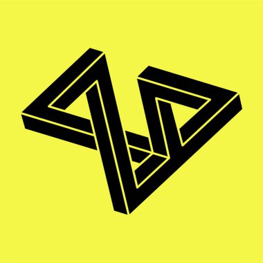 İmkansız şekiller. Kutsal geometri figürleri. Optik yanılsama. Soyut sonsuz geometrik nesne. Optik sanat. Sarı arka planda imkansız geometri şekli. Escher tarzı.