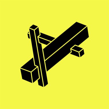 Optik illüzyon figürü. Kutsal geometri. İmkansız şekiller. Soyut sonsuz geometrik nesneler. İmkansız sonsuz özet. Optik sanat. Sarı arka planda imkansız geometri şekli.