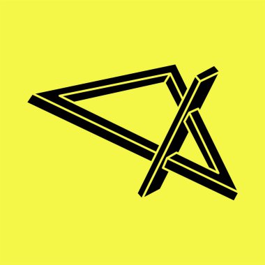 Optik illüzyon figürleri. Kutsal geometri. İmkansız şekiller. Soyut sonsuz geometrik nesne. Optik sanat. Sarı arka planda imkansız geometri şekli. 