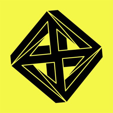 Escher tarzı. İmkânsız şekilli logo tasarımı, optik illüzyon objesi. Optik sanat. Kutsal geometri figürü.