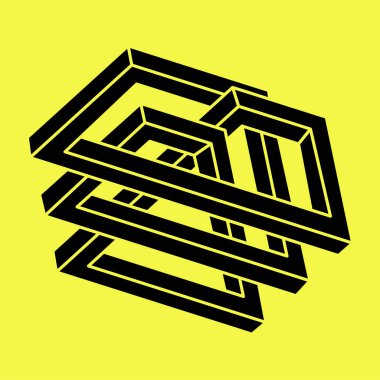 İmkânsız şekiller logo tasarımı, optik illüzyon objesi. Geometri. Optik sanat figürleri. 