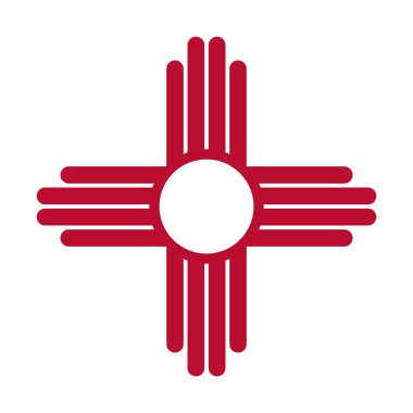 Zia kırmızı sembolü beyaz arkaplanda izole edildi. Antik Amerikan yerlileri silueti düz simge imzalar. New Mexico Eyaleti basit logot modeli.