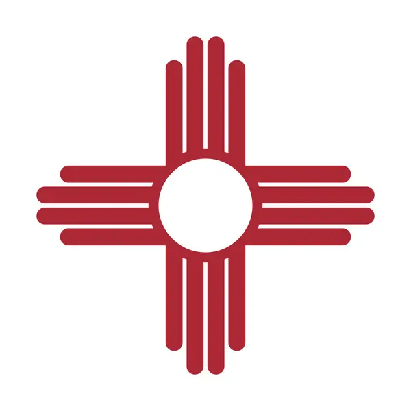 Zia kırmızı sembolü beyaz arkaplanda izole edildi. Antik Amerikan yerlileri silueti düz simge imzalar. New Mexico Eyaleti basit logot modeli.