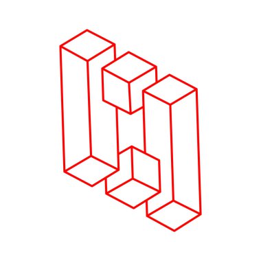 Logo. İmkansız şekiller. Kutsal geometri figürü. Optik yanılsama. Soyut sonsuz geometrik nesne. Çizgi çalışması. Optik sanat. Beyaz arkaplanda imkansız geometri şekli.