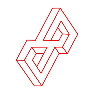 Logo. İmkânsız optik illüzyon şekilleri. Optik sanat objesi. İmkansız bir rakam. Çizgi çalışması. Geometri. 