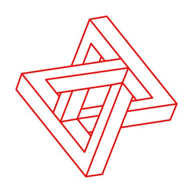 İmkansız şekiller. Kutsal geometri. Logo. Optik illüzyon figürü. Soyut sonsuz geometrik nesneler. Optik sanat. Beyaz arka planda imkansız geometri şekli. Satır sanatı.