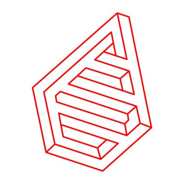 İmkansız şekiller. Logo. Kutsal geometri figürü. Optik yanılsama. Soyut sonsuz geometrik nesne. İmkansız sonsuz özet. Optik sanat. Beyaz arkaplanda imkansız geometri şekli.