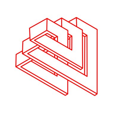 Escher paradoksu geometrisi. Logo. Optik illüzyon objesi. Kutsal geometrik figür. Optik sanat. İmkansız şekiller. 