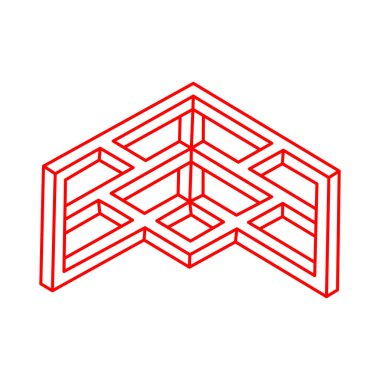 İmkansız bir nesne. Logo. Optik illüzyon şekli. 3 boyutlu illüstrasyon. Geometrik şekiller. 