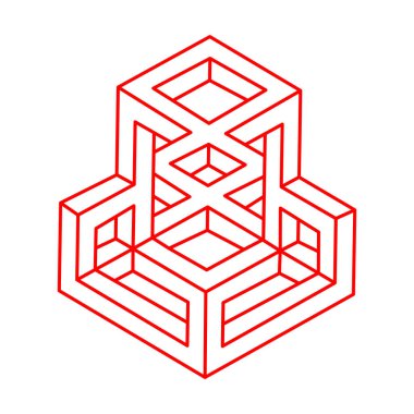 İmkânsız optik illüzyon şekilleri. Logo. Optik sanat objesi. İmkansız bir rakam. Çizgi çalışması. Gerçekdışı geometrik nesne. 