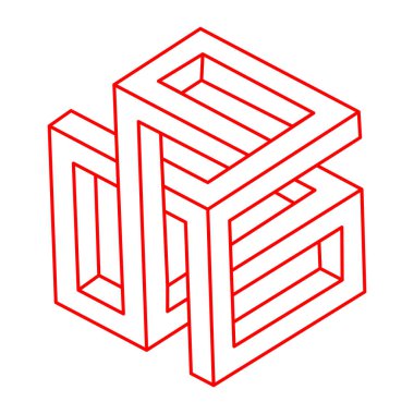 İmkansız şekiller. Logo. Kutsal geometri figürü. Optik yanılsama. Soyut sonsuz geometrik nesne. Optik sanat. Beyaz arka planda imkansız geometri şekli. Escher tarzı.