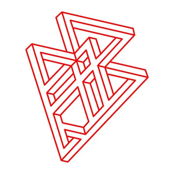 Logo. İmkansız şekiller. Kutsal geometri figürü. Optik yanılsama. Soyut sonsuz geometrik nesne. İmkansız sonsuz özet. Optik sanat. Beyaz arkaplanda imkansız geometri şekli.